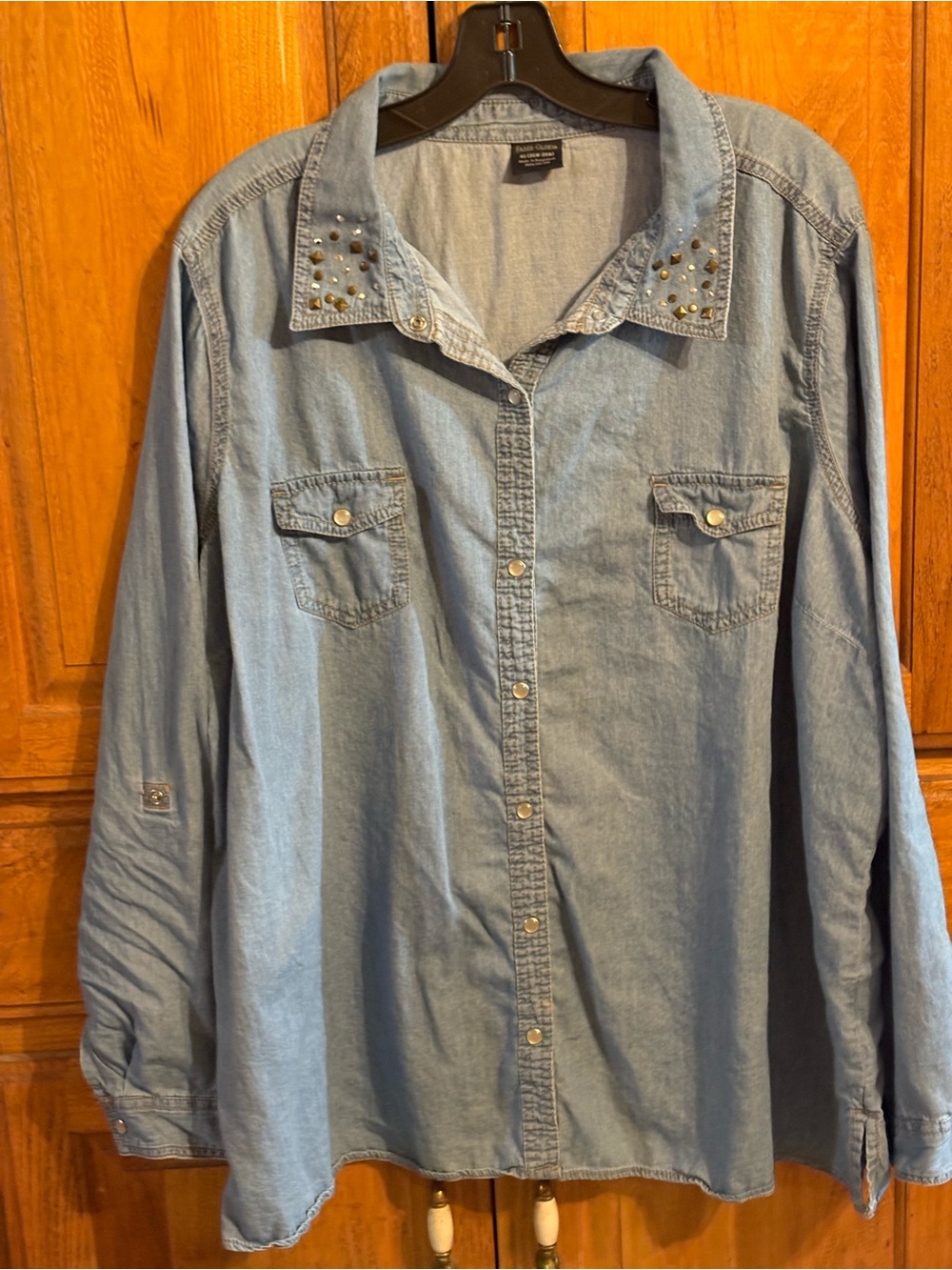 Women's Denim Button Down Shirt with Studs 4X